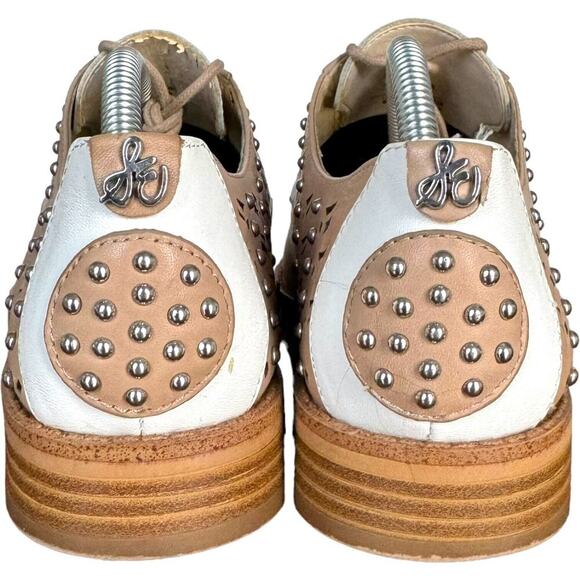 Sam Edelman Womens Jayna Oxfords Beige Studded Leather Lace Up Cap Toe Flat 7.5M - Picture 3 of 12
